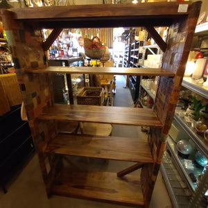 【店頭受取専用商品】TOPANGA　Furniture　シーシャムウッドレザーパッチワーク5段シェルフ　ディスプレイ　什器　インテリア　