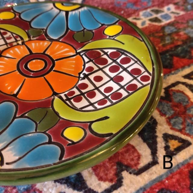 メキシコ　グアナファト焼　ミニ丸プレート　グリーン　全2種　ケーキプレート　ハンドメイド　取り皿　小皿　中皿
