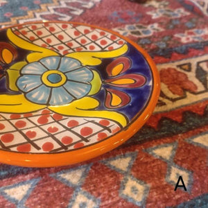 メキシコ　グアナファト焼　ミニ丸プレート　オレンジ　全2種　ケーキプレート　ハンドメイド　取り皿　小皿　中皿