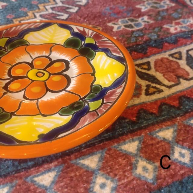 メキシコ　グアナファト焼　ミニ丸プレート　オレンジ　全2種　ケーキプレート　ハンドメイド　取り皿　小皿　中皿