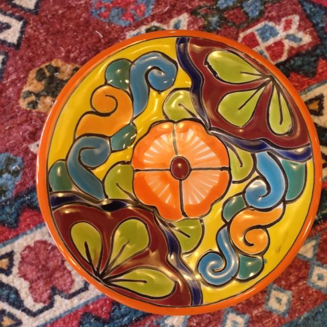 Mexico Goanajuato Ware Mini Round Plate Orange Cake Plate Handmade Side Plate Mini Plate Midiam Plate