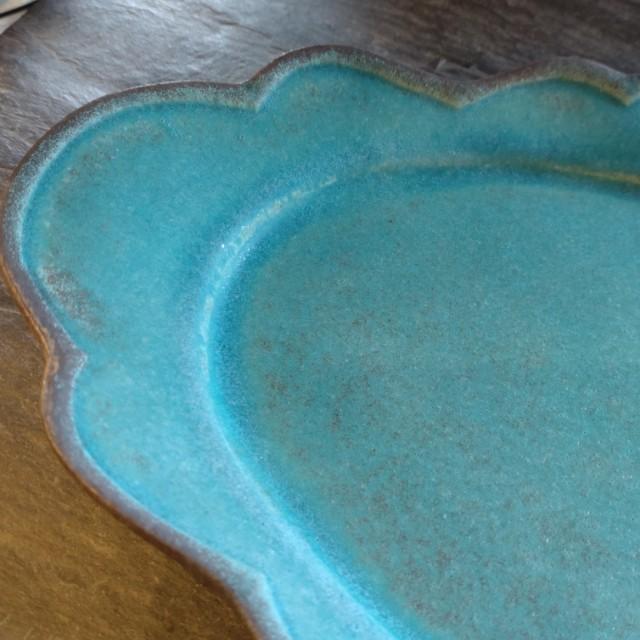 Mashiko Ware: Mokumoku Oval Plate, Shabby Turquoise, MAINDISH PLATE, LUNCH, Pasta, Made in Japan