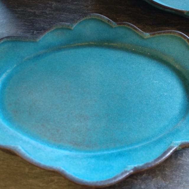 Mashiko Ware: Mokumoku Oval Plate, Shabby Turquoise, MAINDISH PLATE, LUNCH, Pasta, Made in Japan