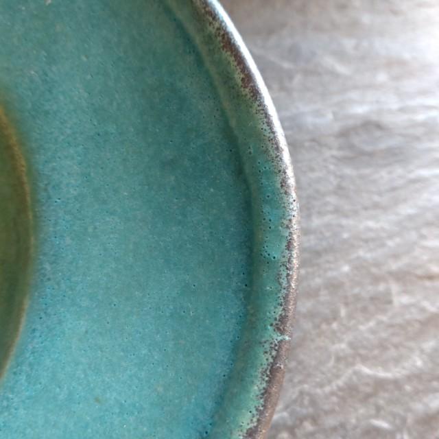 Mashiko Ware: Easy-to-Use Oval Rimmed Plate (Large) in Shabby Turquoise. MAINDISH LUNCH PLATE.