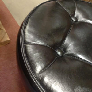 LEATHER　WOODEN　ROUND STOOL　　Cow Leather Genuine Leather Mango Wood