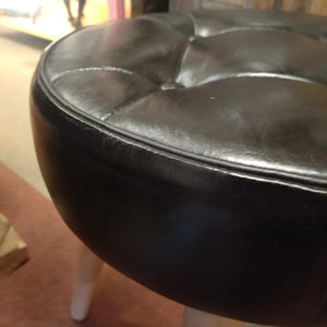 LEATHER　WOODEN　ROUND STOOL　　Cow Leather Genuine Leather Mango Wood