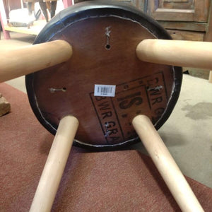 LEATHER　WOODEN　ROUND STOOL　　Cow Leather Genuine Leather Mango Wood