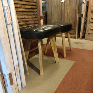 LEATHER　WOODEN　ROUND STOOL　　Cow Leather Genuine Leather Mango Wood