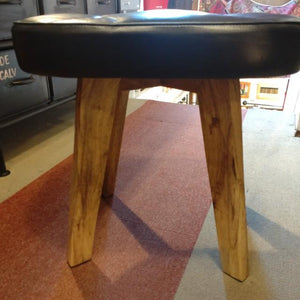 LEATHER WOODEN SQUARE STOOL Cow Leather Genuine Leather Mango Wood