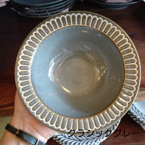 Potmum Classic Oatmeal Plate, Mino Ware, Deep Plate, Salad Bowl, Cereal, Available in Two Colors, Made in Japan, Western-Style Tableware, Yamago Pottery