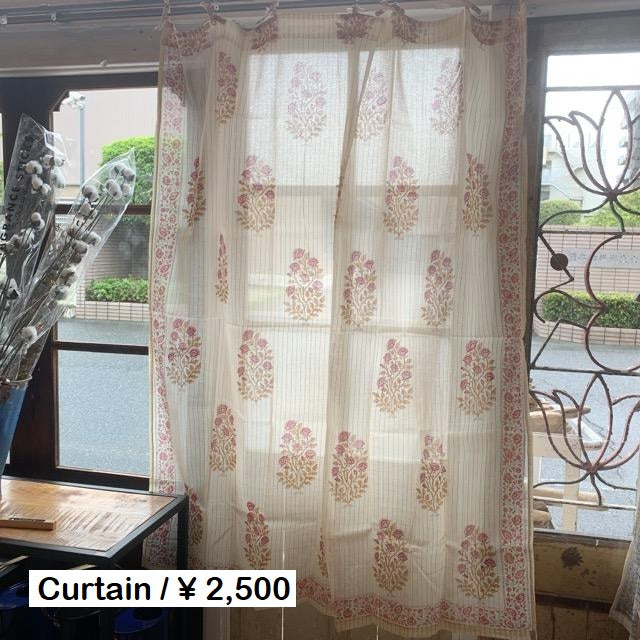 ルレックスブロックプリントカーテン 100×130cm　ピンク