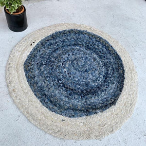 TOPANGA Homefurnishing　リサイクルデニムウィービングラウンドラグマット　80×80cm