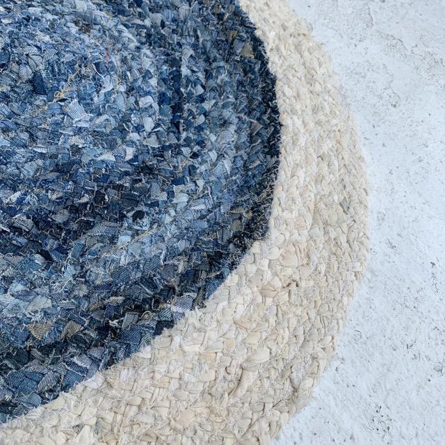 TOPANGA Homefurnishing　リサイクルデニムウィービングラウンドラグマット　80×80cm