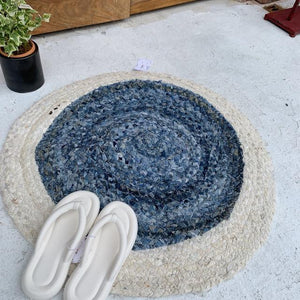 TOPANGA Homefurnishing　リサイクルデニムウィービングラウンドラグマット　80×80cm