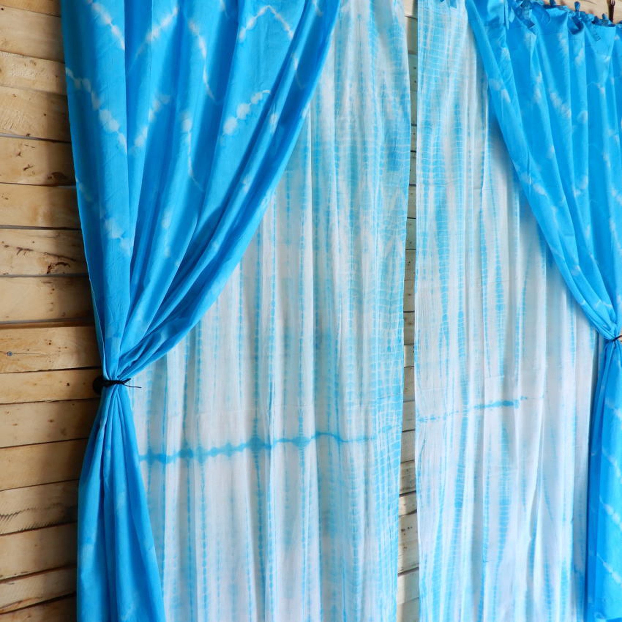 TOPANGA　Shibori　Curtain　シボリカーテン　W110xH200cm　白x青