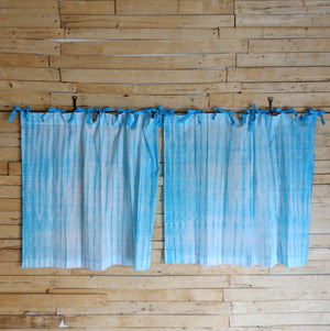 TOPANGA　Shibori　Curtain　シボリカーテン　W110xH90cm　白x青