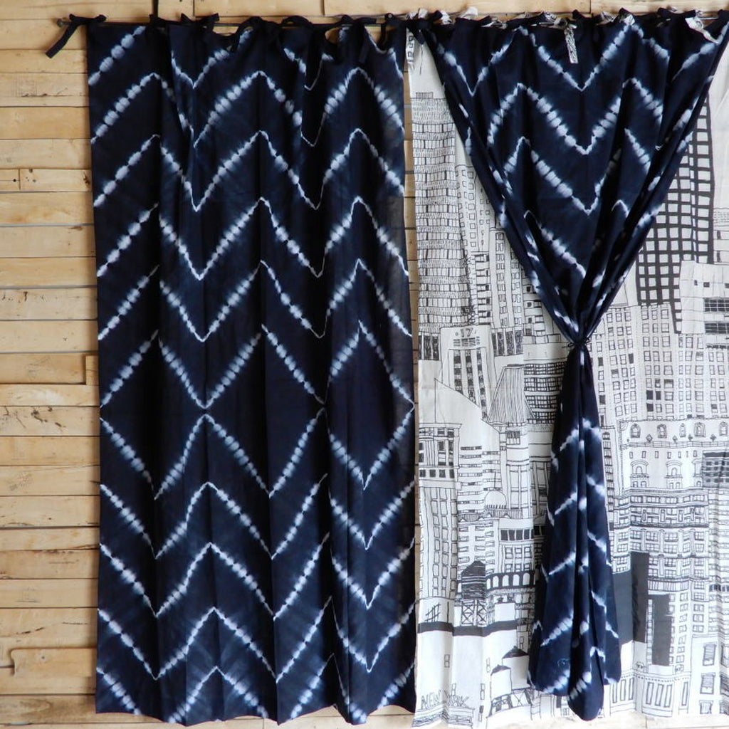 TOPANGA　Shibori　Curtain　シボリカーテン　W110xH180cm　黒