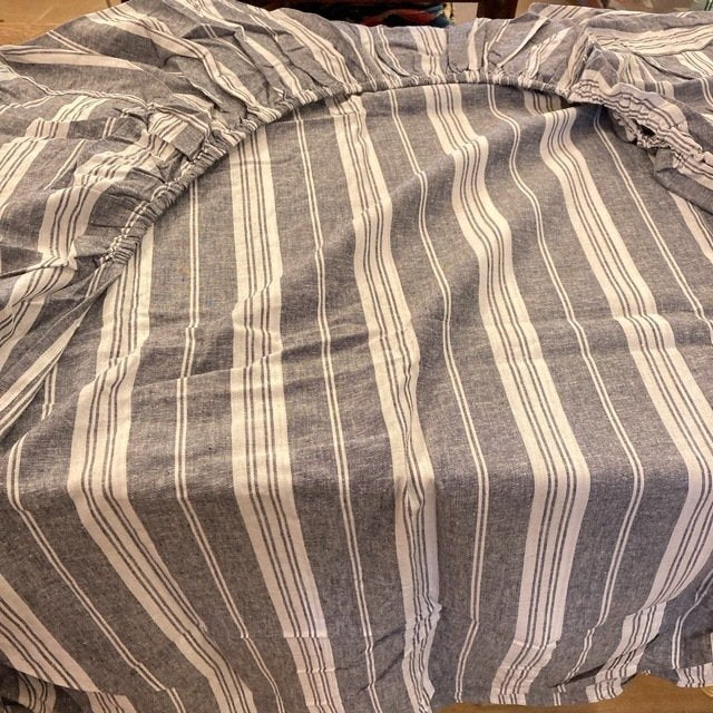 セミダブルボックスシーツ　ブルーストライプ/SD