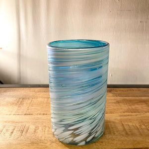 Mexican Recycled Glass Spiral Marble Glass Snow Blue
