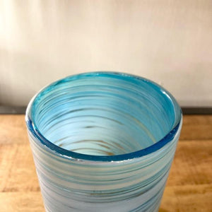 Mexican Recycled Glass Spiral Marble Glass Snow Blue