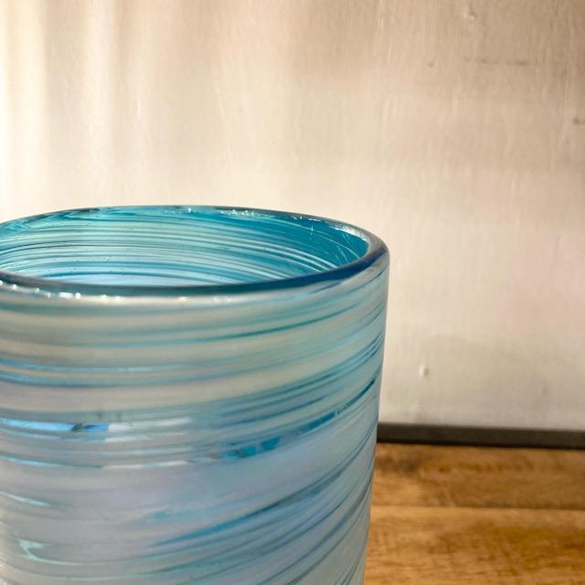 Mexican Recycled Glass Spiral Marble Glass Snow Blue