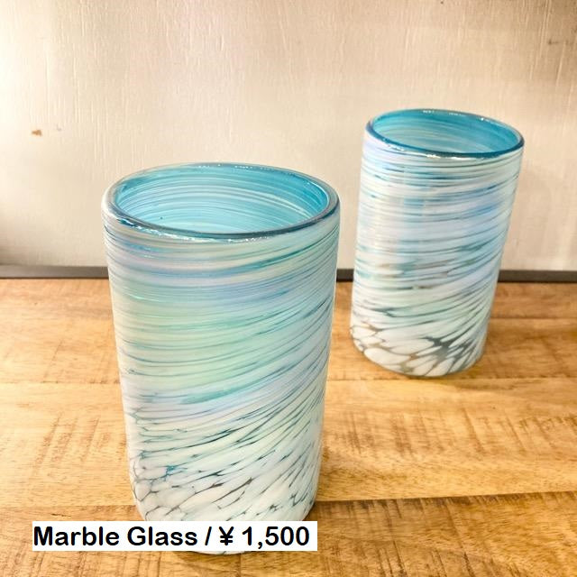 Mexican Recycled Glass Spiral Marble Glass Snow Blue