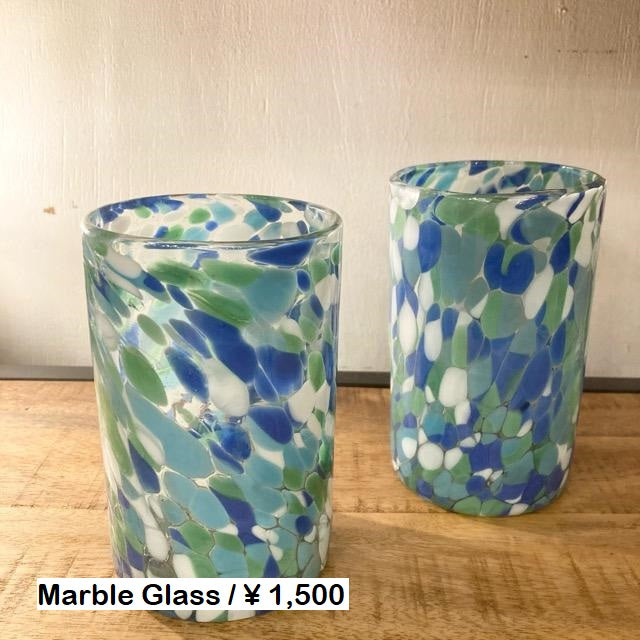 メキシコリサイクルガラス　マーブルグラス　ブルー