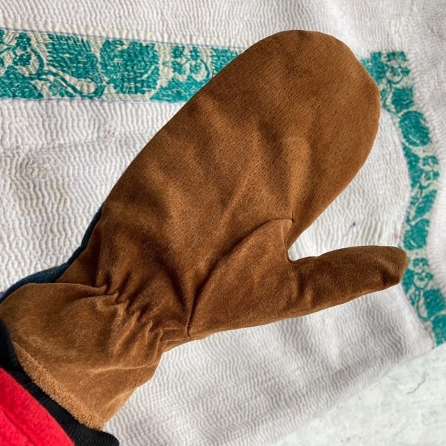 チェックツイードミトン　ブルー×ブラウン
