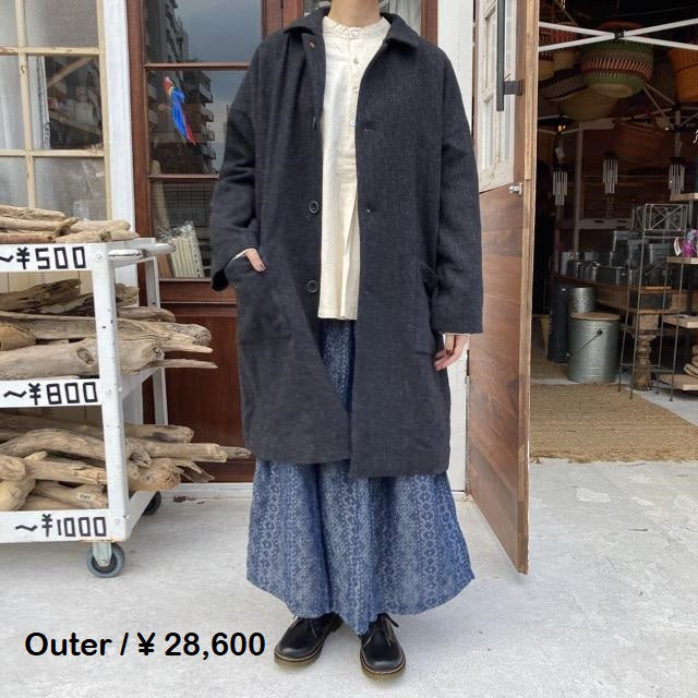 ICHI Antiquite's　織姫炊きミドルコート　チャコール【送料無料】【2022新作】