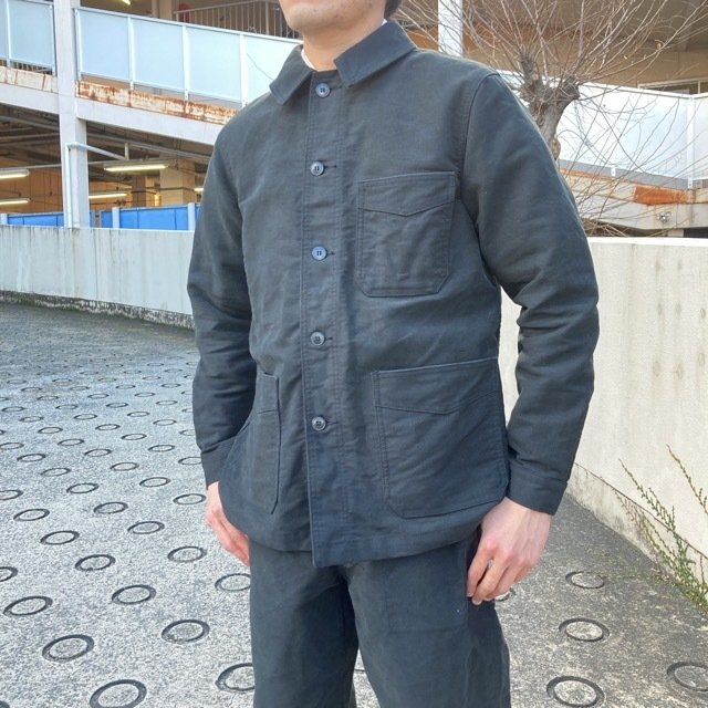 40’s〜 French work black moleskin jacket 1940's FRENCH WORK BLACK MOLESKIN JACKET WITH V-POCKET (MEDIUM