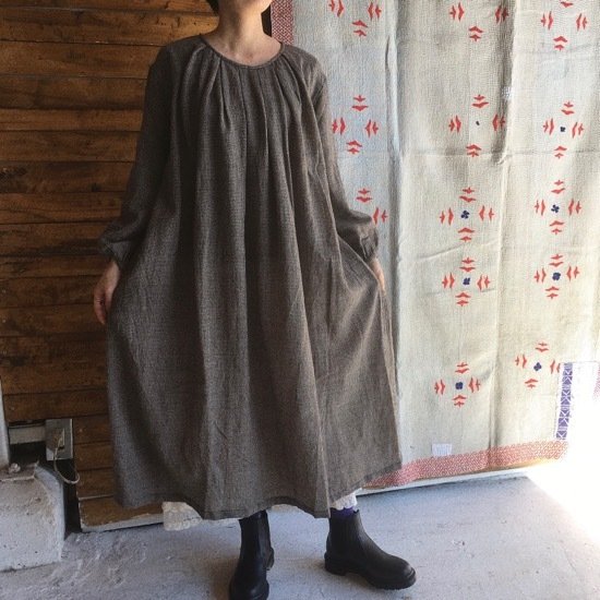 美品　ichi イチ　ウールガーゼワンピース　千鳥柄 ICHI（イチ） ウールガーゼチドリワンピース グレー – BON ETO