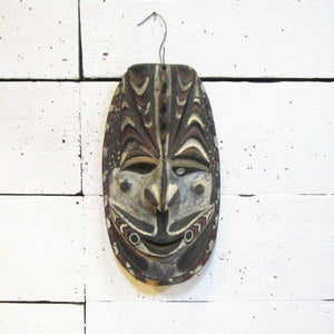木彫りの置物　スマイルフェイスマスク