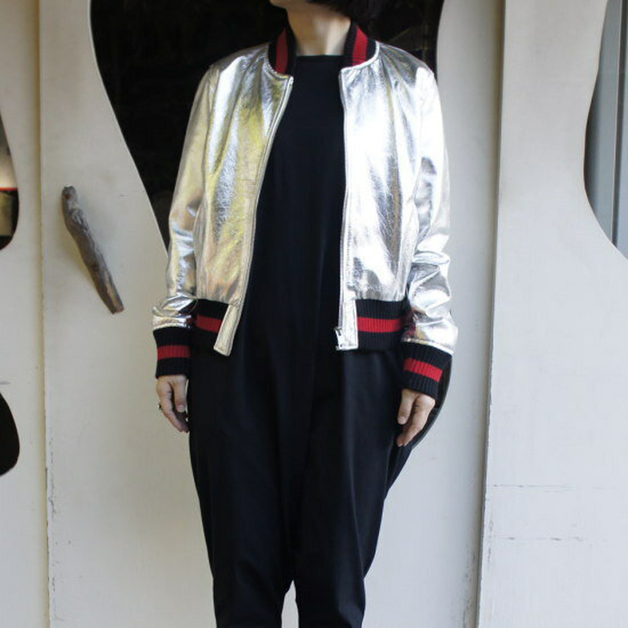 Topanga Lady's シャイニーレザースタジャン シルバー 【SALE