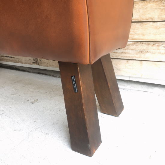 Indian goat leather bench, genuine leather, wood stool, two-seater