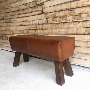 Indian goat leather bench, genuine leather, wood stool, two-seater