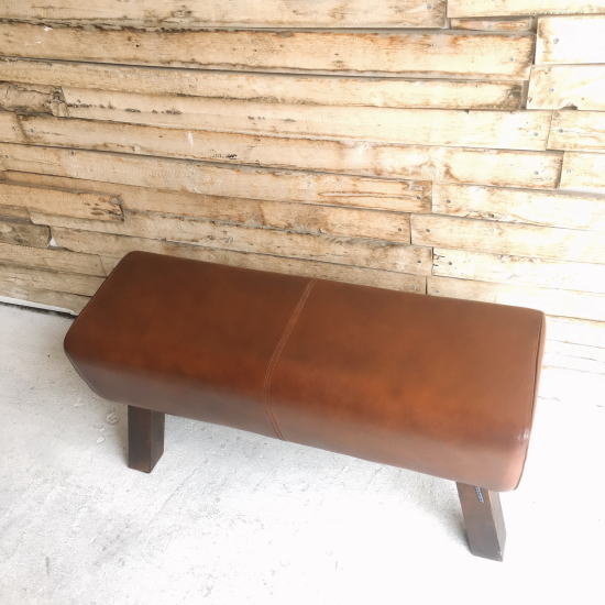 Indian goat leather bench, genuine leather, wood stool, two-seater