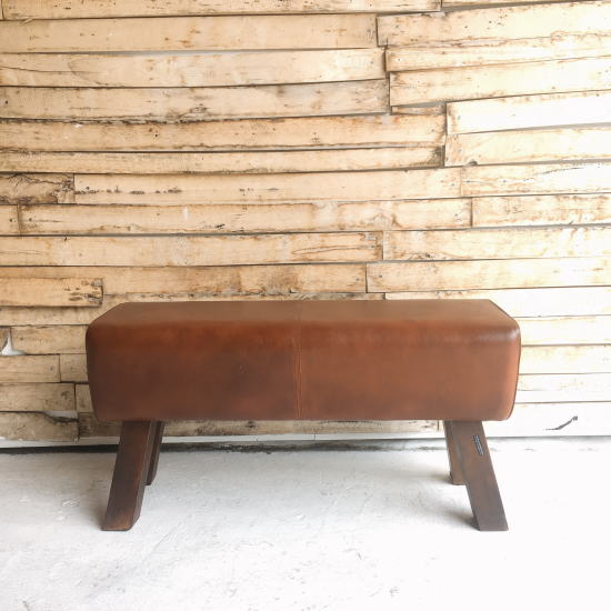 Indian goat leather bench, genuine leather, wood stool, two-seater