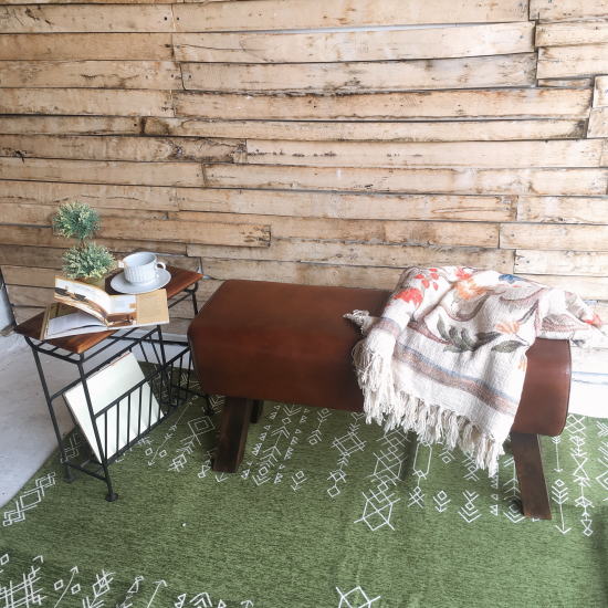 Indian goat leather bench, genuine leather, wood stool, two-seater