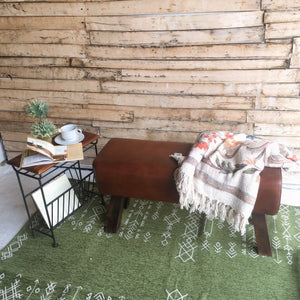 Indian goat leather bench, genuine leather, wood stool, two-seater